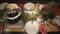 Top panorama view on marvelous decorated Christmas cake dinner table for New Year celebration family festive atmosphere