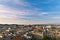 Top panoramic view of the Barcelona landscape. Europe, Barcelona, Spain. Historical buildings in the background