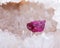 Top quality A grade small rough RUBY crystals from Tanzania on crystalline druzy center of Polished Blue Lace Agate slab