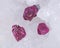 Top quality A grade small rough RUBY crystals from Tanzania on crystalline druzy center of quartz geode. RED CORUNDUM.