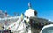 Top of a small Buddhist gompa monastery in Lahaul Spiti valley, Himachal Pradesh, India. Some famous monastery located midway