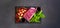 Top table, flatlay of Raw Beef herb ingredients, basil, garlic, chilli, sauces on black slate plate for Thai cooking menu, Stir-