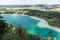 Top view of the 4 lakes of the Frasnois village, Jura