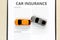 Top view of Accident toy car with toy car insurance