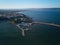 Top view aerial of Nessebar city on the Black Sea coast of Bulgaria, new part