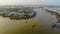 Top view aerial view love bridge or Ninh Kieu quay of downtown in Can Tho City, Vietnam with development buildings, transportation