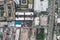 Top view aerial view of modern condominium building with house a