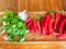 Top view of Ajika ingredient on wooden table