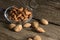 Top view of Almonds over rustic background