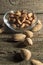 Top view of Almonds over wooden background