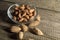 Top view of Almonds over wooden background