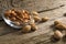 Top view of Almonds over wooden background