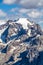 Top view of alpine landscape as seen from Sass Pordoi South Tirol, Dolomites mountains, with Marmolada mountain pick