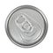 Top view of aluminum can, isolated on white. Closeup shot of the top of a canned drink