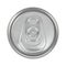 Top view of aluminum can, isolated on white. Closeup shot of the top of a canned drink