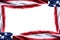 Top view of an American flags forming a frame with copy space in the middle