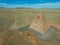 Top view of Ames Monument in the middle of the field under blue sky near Laramie and Bosler Wyoming