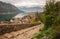 Top view from the ancient stone fortress on Bay of Kotor, mountains and sky