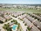 Top view apartment building with pool near interstate 635 highway clear blue sky