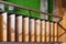 Top view of Architecture wooden staircase or stairway outside of building.