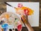 top view artist painting with brush palette. High quality beautiful photo concept