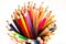 Top view of assortment of colored pencils. Colored Drawing Pencils. Colored drawing pencils in a variety of colors. Close-up.