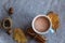 top view autumn composition cocoa cup