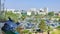 top view from the balcony on the city of Beer Sheva Negev Israel south of the country, parking, buildings, pigeons