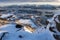 Top view of Ballstad village in winter season in Lofoten archipelago, Norway, Scandinavia