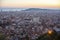 Top view of Barcelona from park Guel on a sunset.Travel.