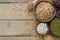 Top view beans arrangement wooden table. High quality and resolution beautiful photo concept