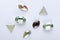 Top view of beautiful decorative stones on the white background.Shiny diamond imitation