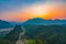 Top view of Beautiful Forest landscape of Sunset at pha Namxay Mountains Vang Vieng, Laos