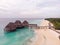 Top View on Beautiful thatch stilt house restaurant at Zanzibar Kendwa beach at evening time in Turquoise Water of