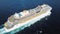 Top view of a beautiful white cruise ship in the Atlantic ocean, luxury vacation. Stock. Aerial for the passenger liner