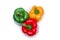 Top view of Bell peppers on white background. Red, Yellow and Green fresh bell pepper