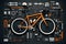 Top view of bicycle and parts of it. Bicycle and parts to it, layout. Beautiful illustration picture. Generative AI