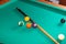 Top view billiard table with balls