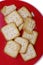 Top view Biscuits in Red plate on white background
