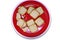 Top view Biscuits in Red plate on white background