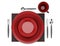Top view of black and red table setting with cup isolated