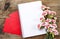 Top view of blank sheet of notebook, small envelopes