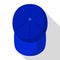 Top view of blue baseball cap icon, flat style