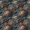Top view blue and orange planet surface with craters. AI generative illustration