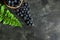 top view of blueberries and fern leaf