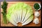 top view of board with sliced napa cabbage