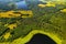 Top view of Bolta lake in the forest in the Braslav lakes National Park at dawn, the most beautiful places in Belarus.An island in