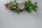 Top view of botanical face powder with blossom pomegranate branch