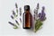 Top view of Bottle lavender oil and bunch lavender, (Created with Generative AI technology)