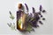 Top view of Bottle lavender oil and bunch lavender, (Created with Generative AI technology)